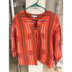 Madewell Women S Boho Stripe Peasant Blouse Orange Red Balloon Sleeve Cotton Top