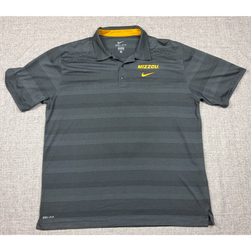 Nike Dri Fit Mizzou Missouri Tigers Polo Shirt Mens XL Gray Striped Golf