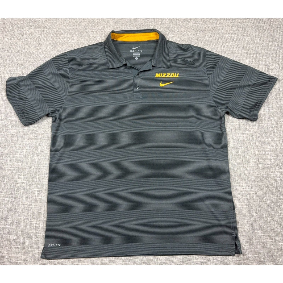 Nike Dri Fit Mizzou Missouri Tigers Polo Shirt Mens XL Gray Striped Golf