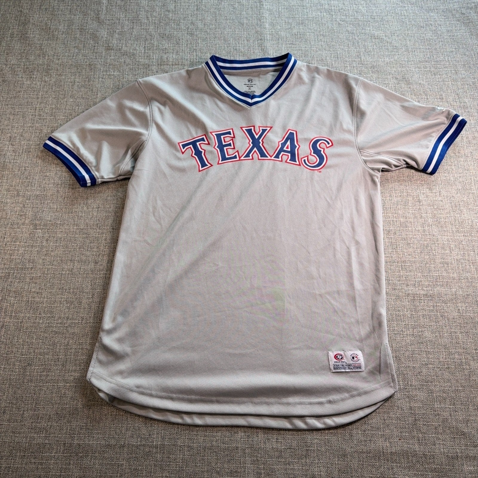 Texas Rangers Jersey Mens Medium Gray True Fan MLB Baseball Pullover Shirt