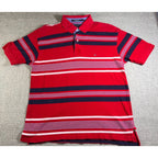 Tommy Hilfiger Mens L Polo Shirt Red Navy White Stripe 100% Cotton Y2K Preppy