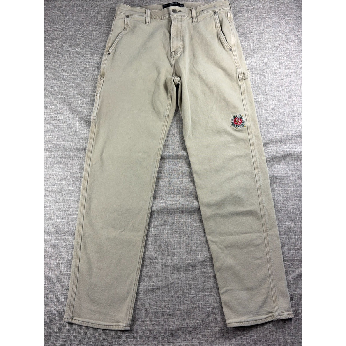 Hollister Carpenter Jeans 32x34 Custom Rose Embroidery Workwear Baggy