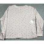 a.n.a Floral Henley Top Women's L Pink Long Sleeve 100% Cotton NWT