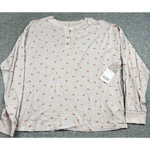 a.n.a Floral Henley Top Women's L Pink Long Sleeve 100% Cotton NWT