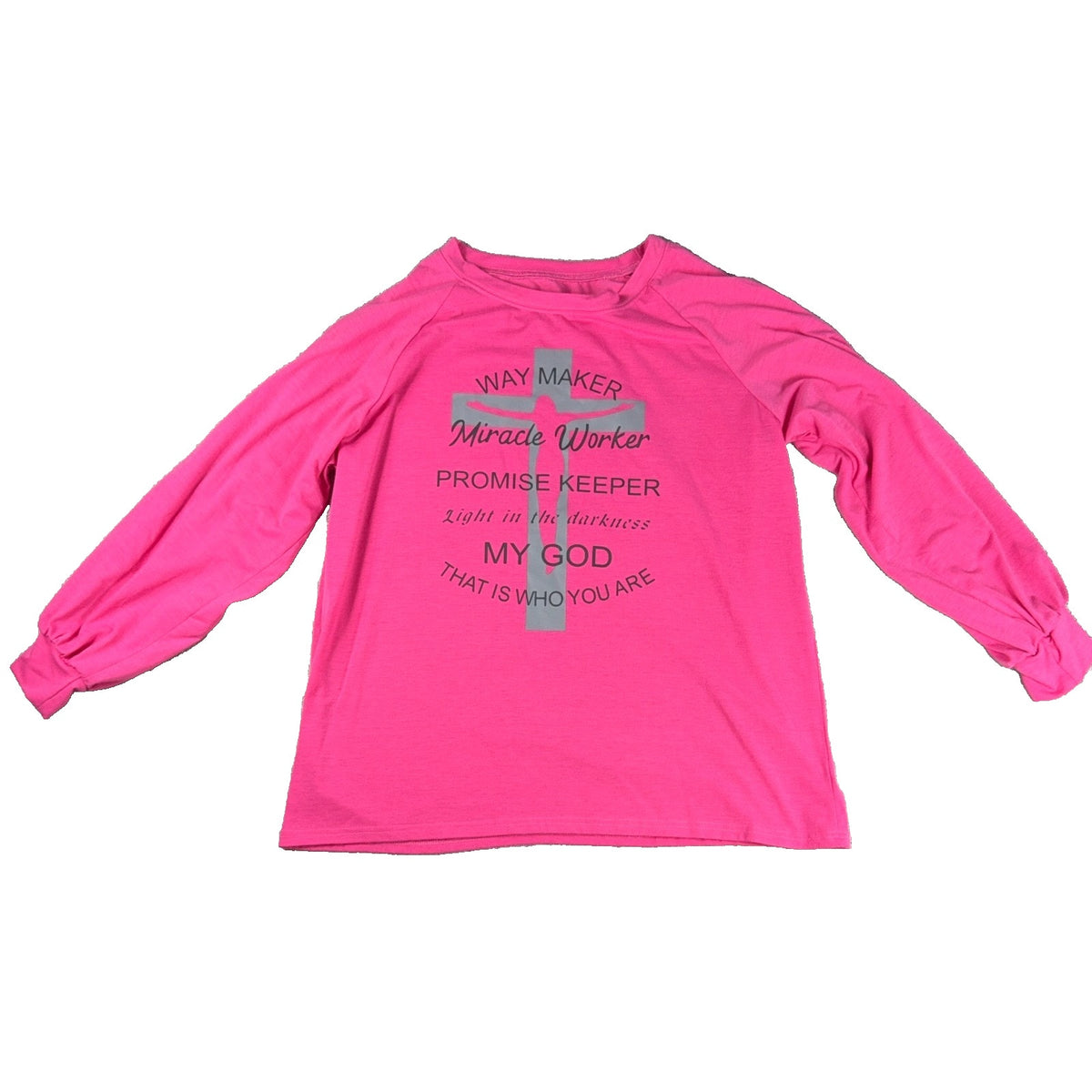 Christian Faith Way Maker Miracle Worker Pink Long Sleeve Shirt Women