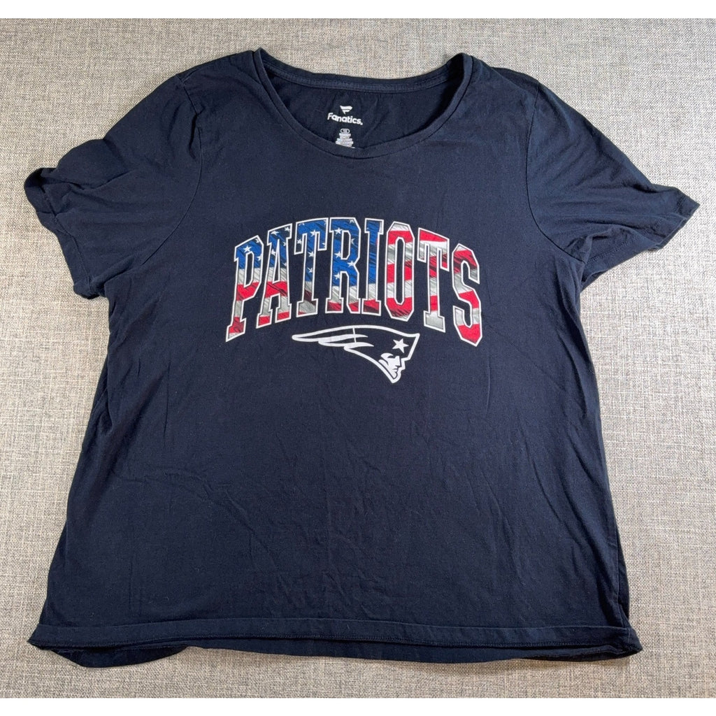 Fanatics New England Patriots Womens 1X Navy Flag Logo NFL T Shirt Plus