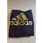 Adidas HK9146 Hoodie Mens M Black Gold Foil Logo Pullover Sweatshirt Faded