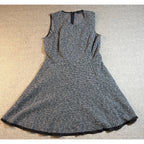 Theory Womens Size 8 Tweedscape Fit Flare Dress Black White Sleeveless Zip