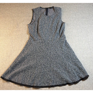 Theory Womens Size 8 Tweedscape Fit Flare Dress Black White Sleeveless Zip