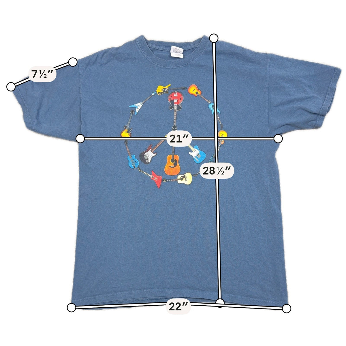 Guitar Peace Sign T Shirt Mens Large Blue Music Graphic Gildan Cotton Tee