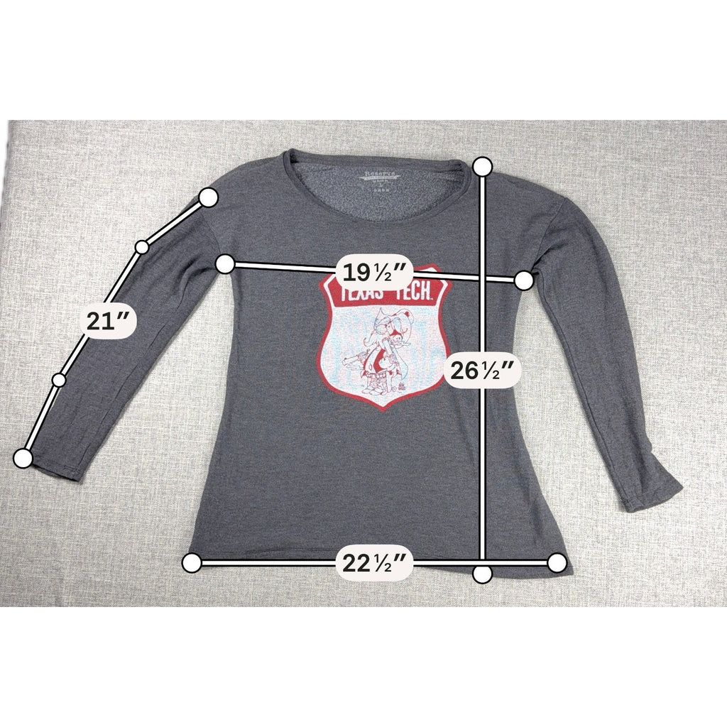Texas Tech Womens L Red Raiders Long Sleeve Tee Blue 84 Retro Graphic Gray