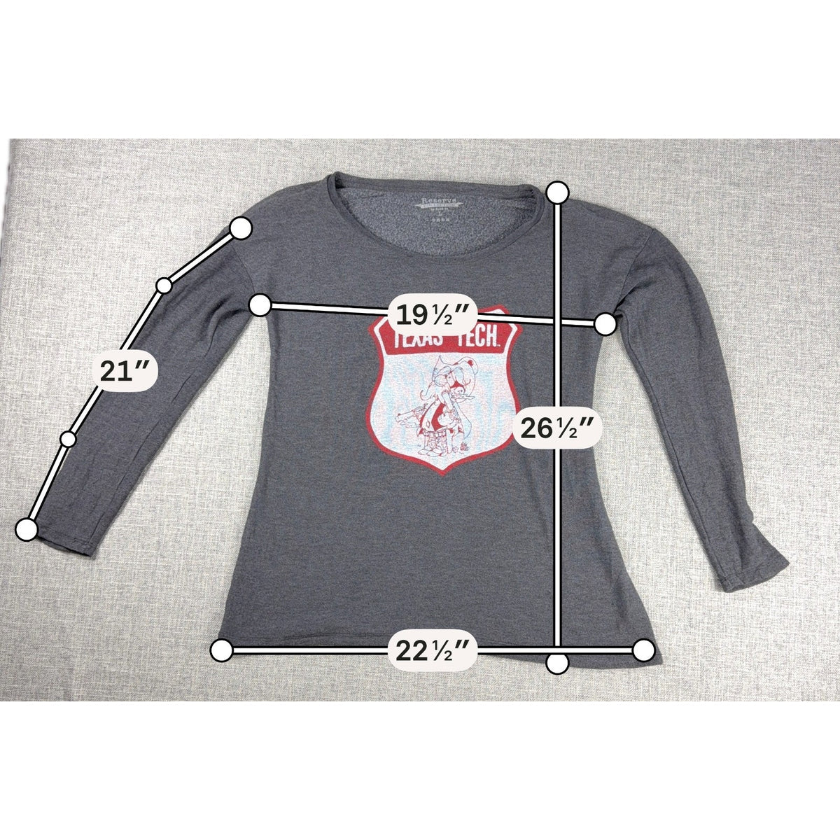 Texas Tech Womens L Red Raiders Long Sleeve Tee Blue 84 Retro Graphic Gray