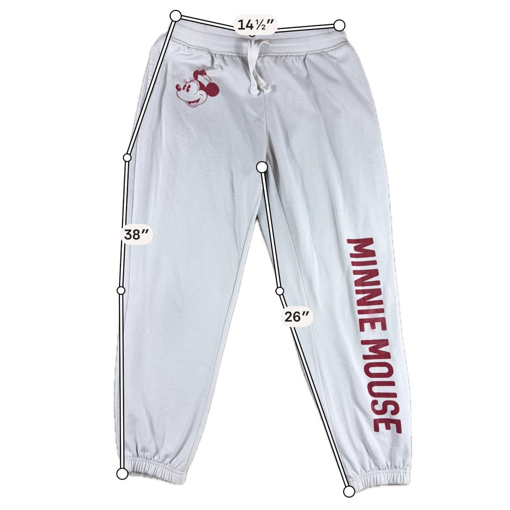 Disney Minnie Mouse Jogger Pants Womens M Gray Burgundy Graphic Sweatpants