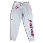 Disney Minnie Mouse Jogger Pants Womens M Gray Burgundy Graphic Sweatpants