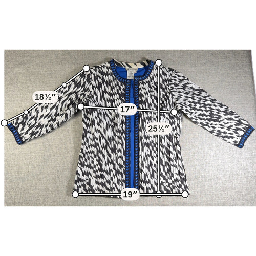 A La Carte Womens XS Jacket Black White Blue Embroidered Beaded Boho Art