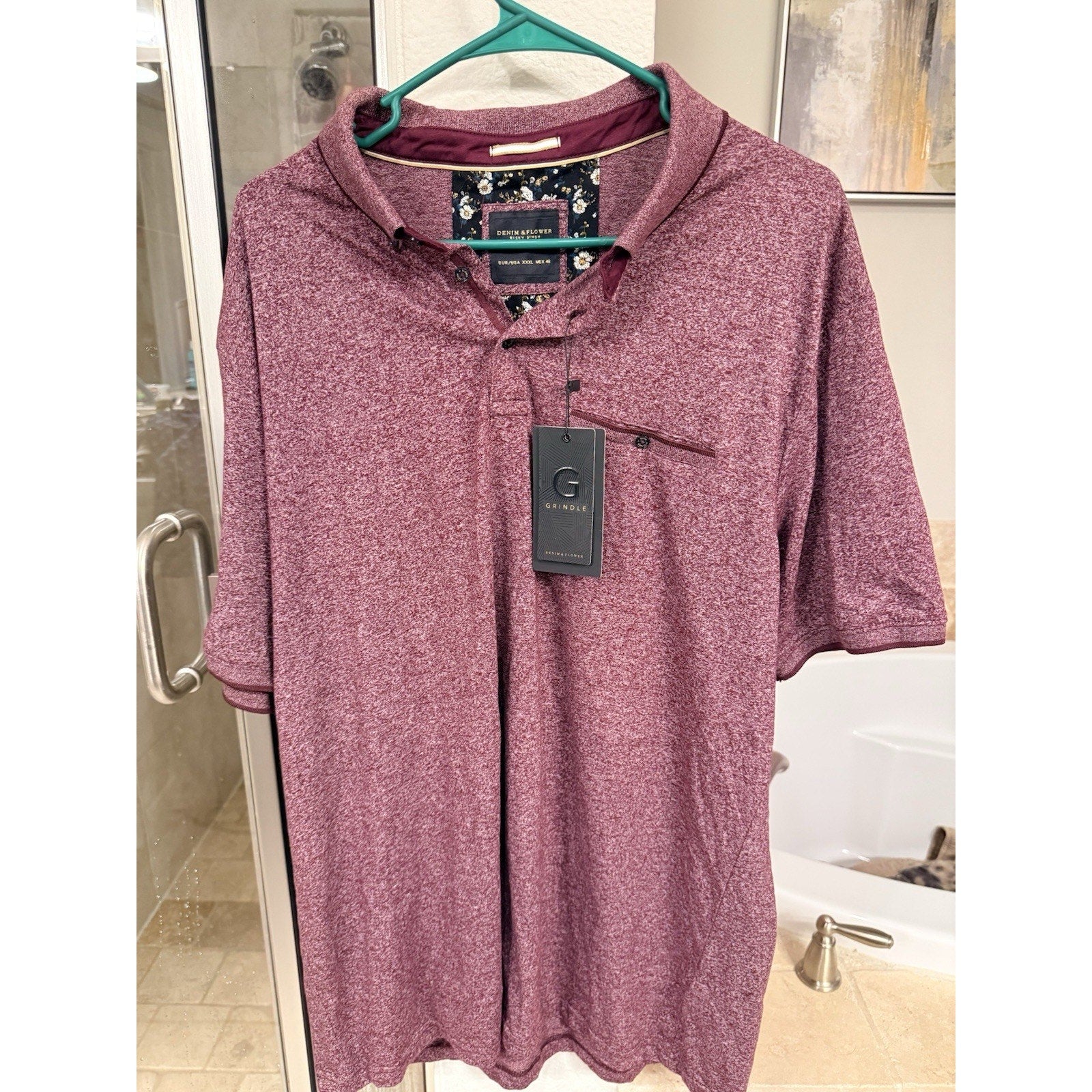 New Denim & Flower Ricky Singh XXXL Polo Shirt Heather Burgundy Big Tall Style