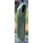 Cut Loose Dress Womens L Olive Green Linen Cotton Polka Dot Lagenlook Maxi USA