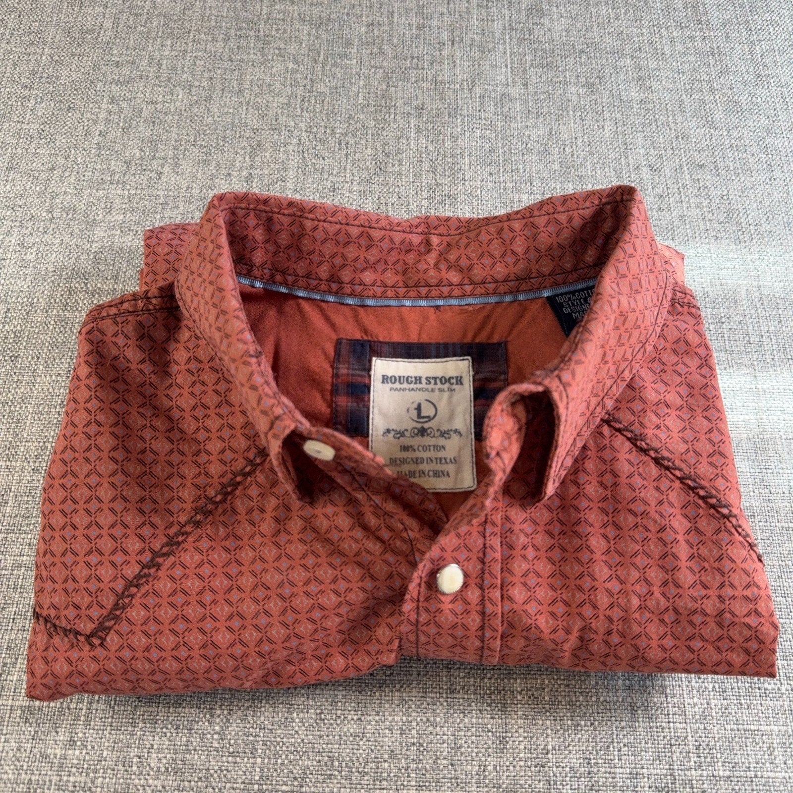 Rough Stock Panhandle Slim Shirt Men L Burnt Orange Pearl Snap Western Cowboy