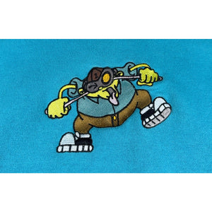 Mens Turquoise Embroidered Cartoon Rat Golf Crewneck Sweatshirt Size L Oversized