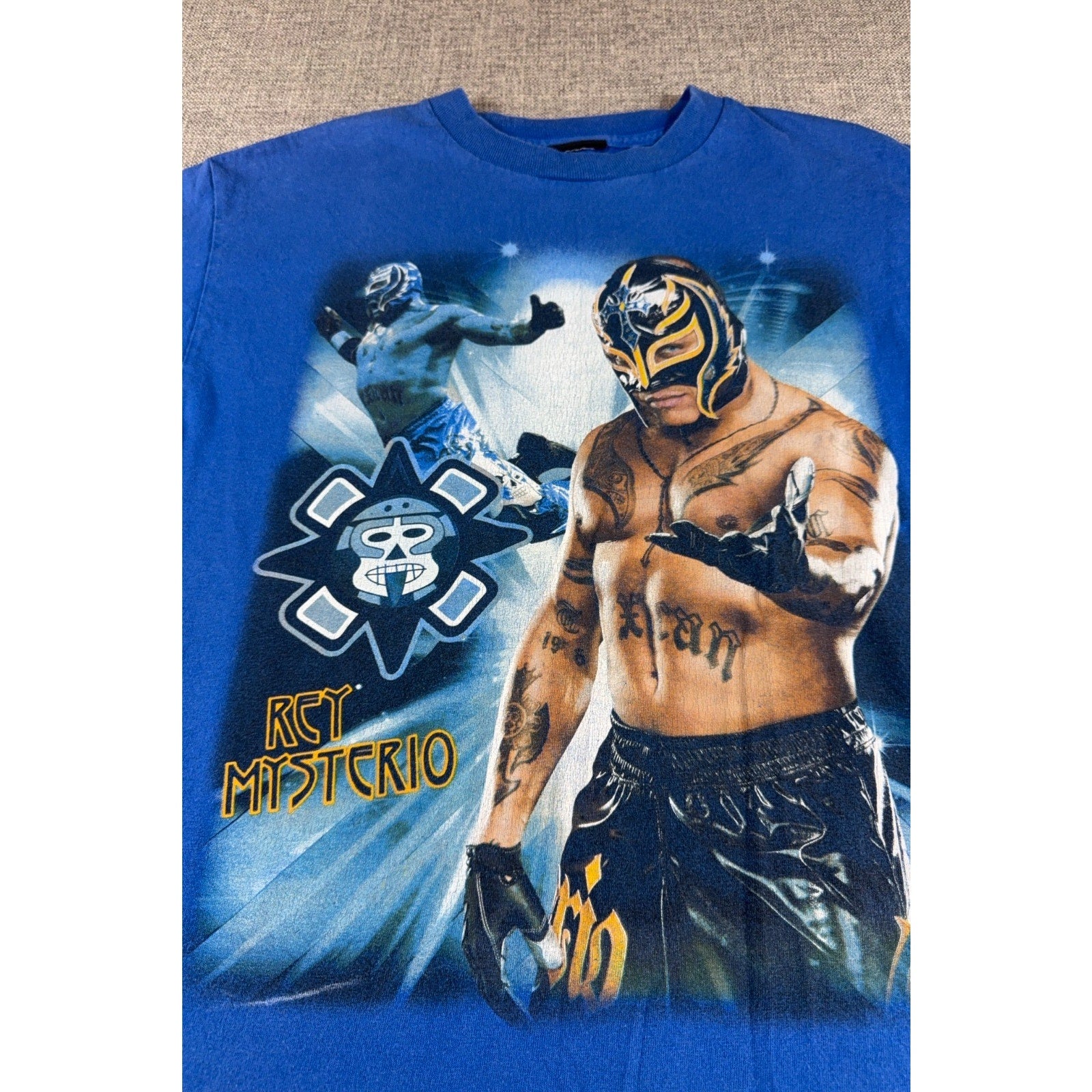 Vintage Y2K Rey Mysterio WWE T Shirt Mens M Blue Wrestling 619 Graphic Tee