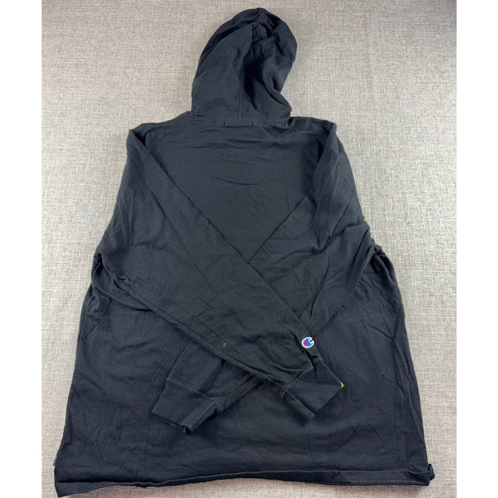 Champion Mens XL Black Lightweight Jersey Hoodie Script Logo Cotton T4177