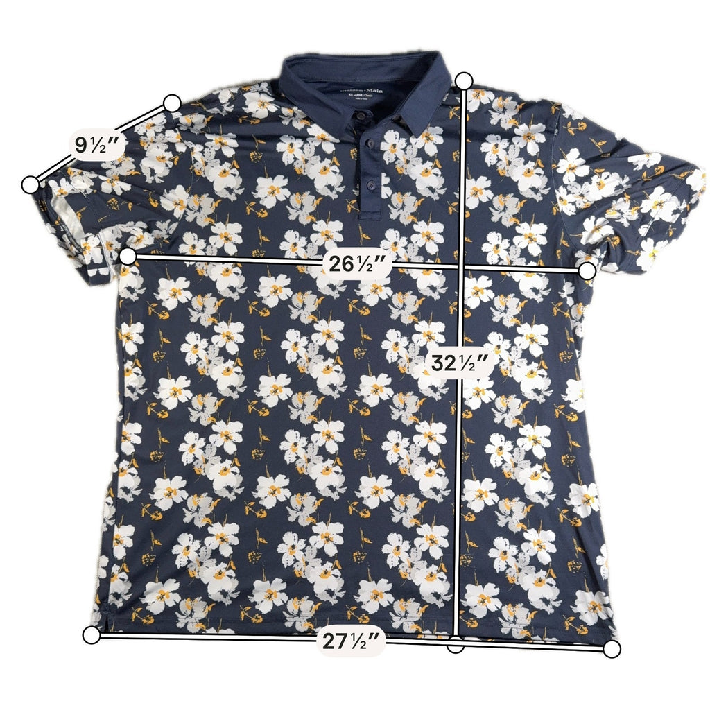 Mizzen+Main Polo Shirt Mens 2XL XXL Classic Navy Floral Performance Golf