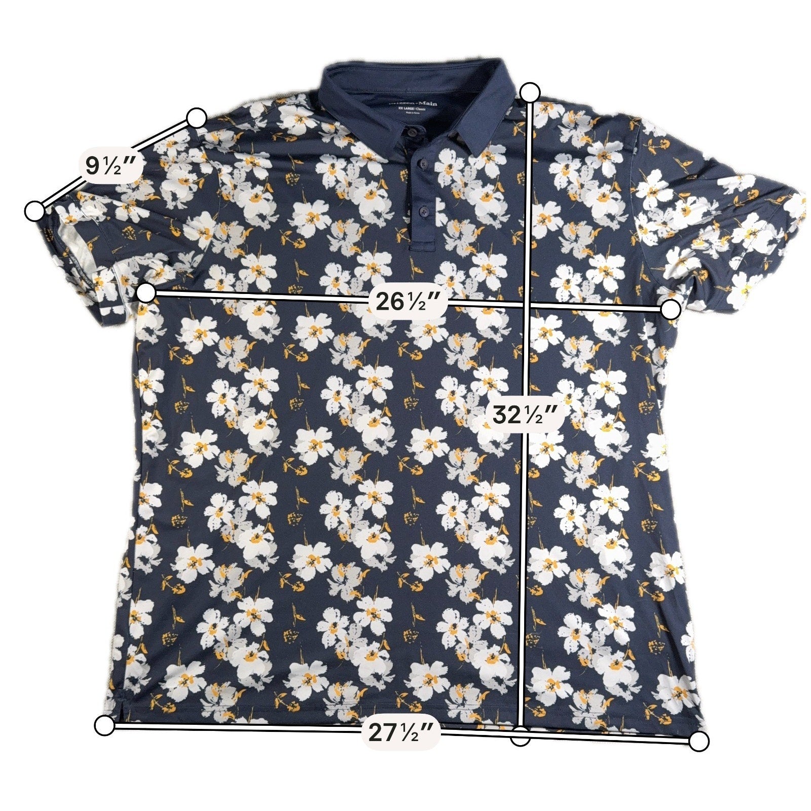 Mizzen+Main Polo Shirt Mens 2XL XXL Classic Navy Floral Performance Golf