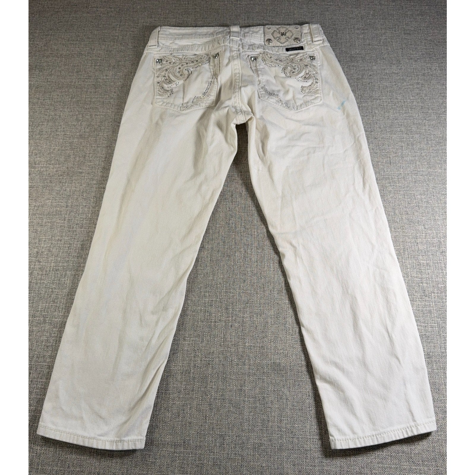 Miss Me Jeans Womens 30 White Cropped Skinny Rhinestone Embellished Flawed
