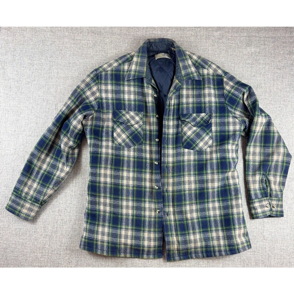 Vintage 1980s Bruce Jenner Plaid Flannel Shacket Mens L Quilted Lined Korea