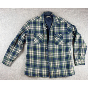 Vintage 1980s Bruce Jenner Plaid Flannel Shacket Mens L Quilted Lined Korea