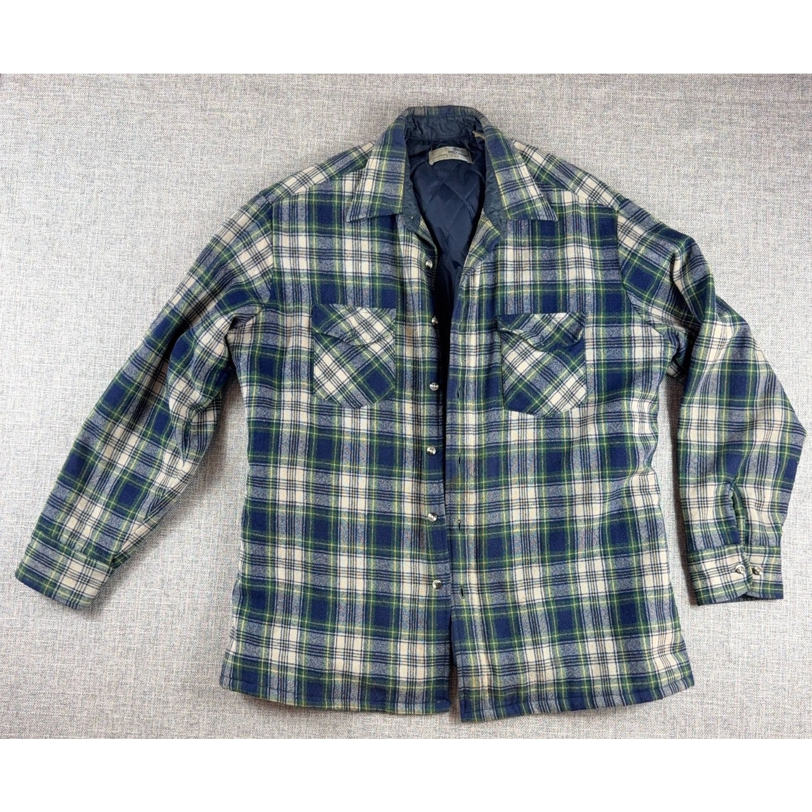 Vintage 1980s Bruce Jenner Plaid Flannel Shacket Mens L Quilted Lined Korea