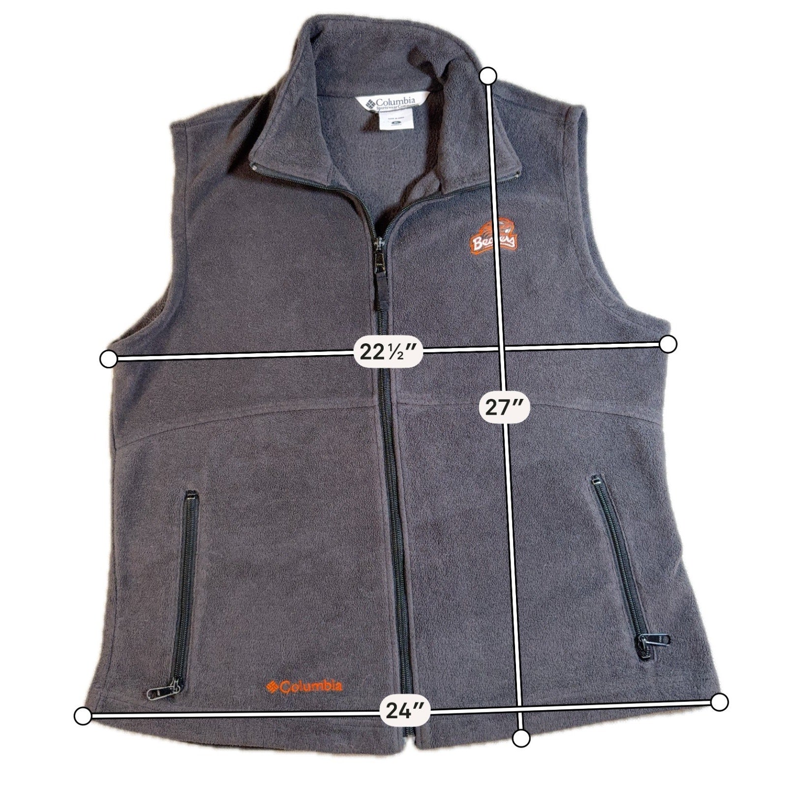 Oregon State Beavers Columbia Fleece Vest Womens XL Gray Full Zip NCAA