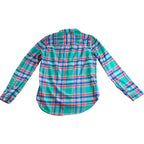 Hollister Flannel Shirt Large Teal Blue Red Plaid Long Sleeve Button Up