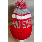 Ohio State Knit Beanie Pom Pom Scarlet Gray White Cuffed Winter Hat
