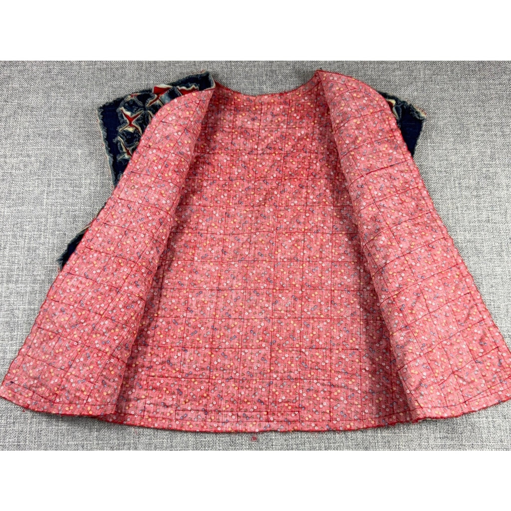 Handmade Reversible Patchwork Rag Quilt Vest Womens M Denim Floral Boho Funky