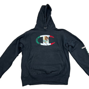 Champion Reverse Weave Mexico Flag Hoodie Mens S Black Sugar Skull Sleeve