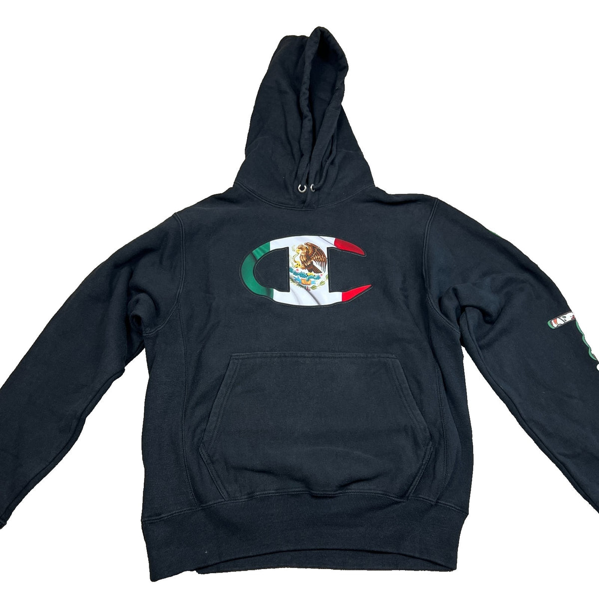 Champion Reverse Weave Mexico Flag Hoodie Mens S Black Sugar Skull Sleeve
