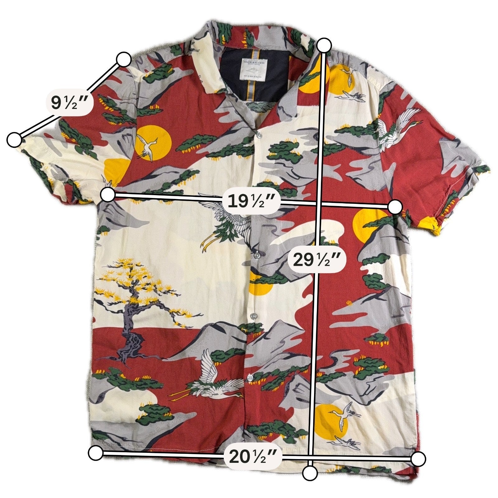 Denim & Flower Ricky Singh Shirt Mens XL Crane Scenic Hawaiian Camp Button Up