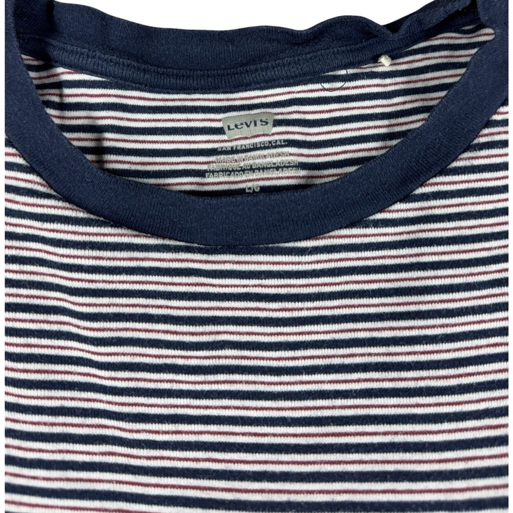 Levi’s Women’s L Striped Long Sleeve Shirt Navy White Red Slim Fit Y2K