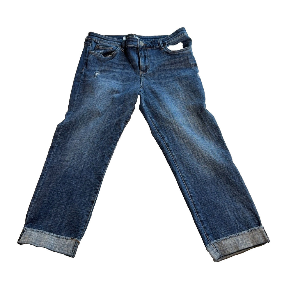 Kut From The Kloth Amy Crop Straight Leg Jeans Womens 12 Blue Distressed Cuffed