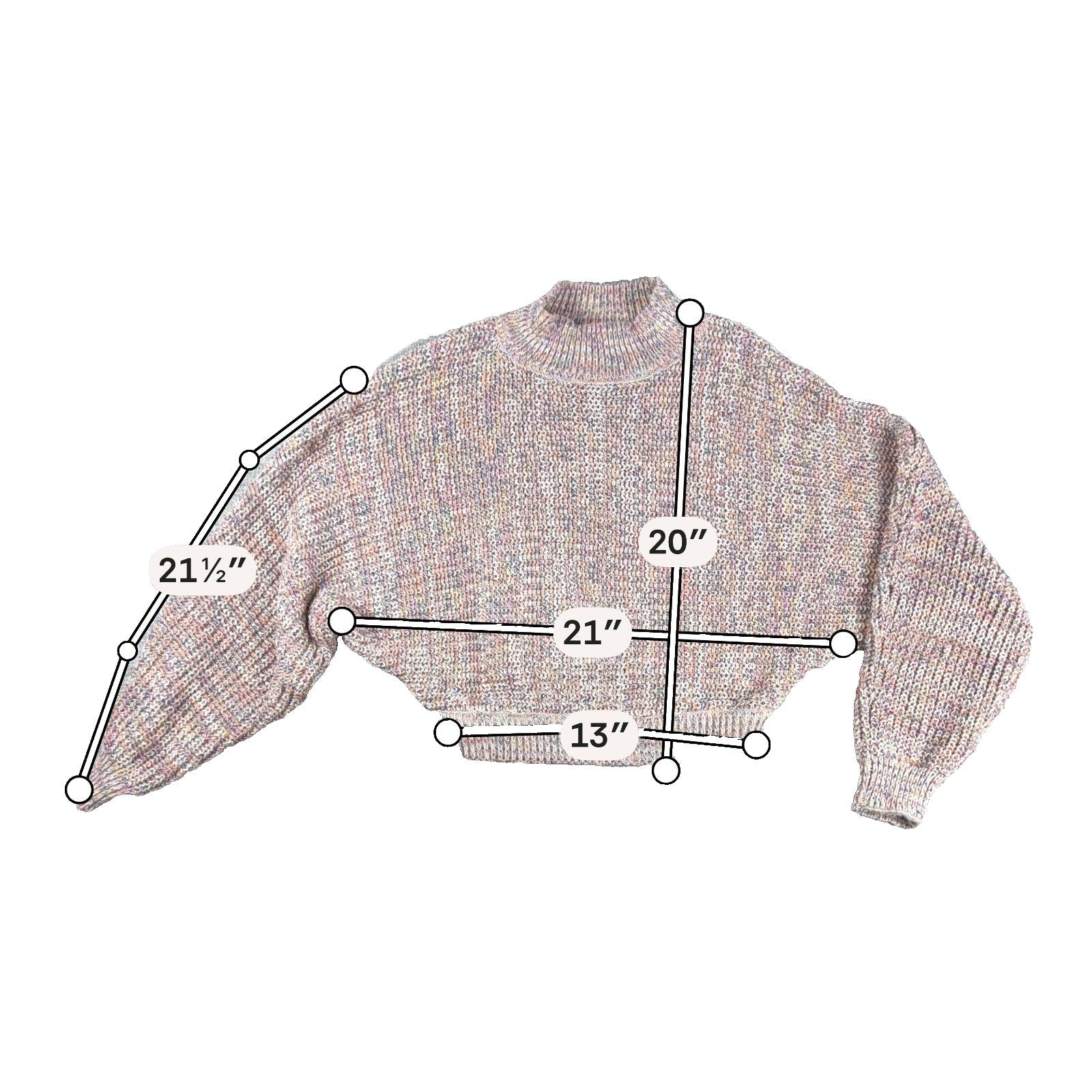 BB Dakota Steve Madden Sweater Womens M Multicolor Marled Crop Mock Neck Balloon