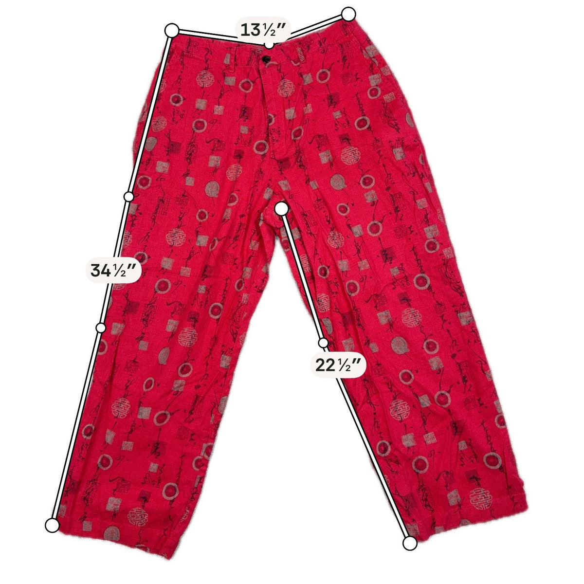 Chico's Design Linen Blend Pants Womens 1 M Red Asian Print Cropped Ankle