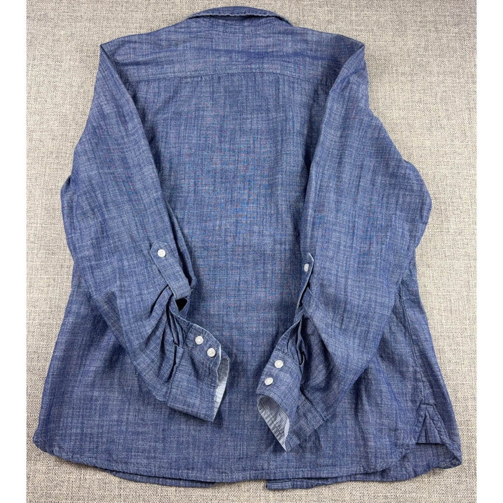 Tommy Hilfiger Womens Chambray Shirt Large Blue Roll Tab Sleeve Classic Fit