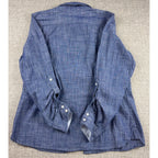 Tommy Hilfiger Womens Chambray Shirt Large Blue Roll Tab Sleeve Classic Fit