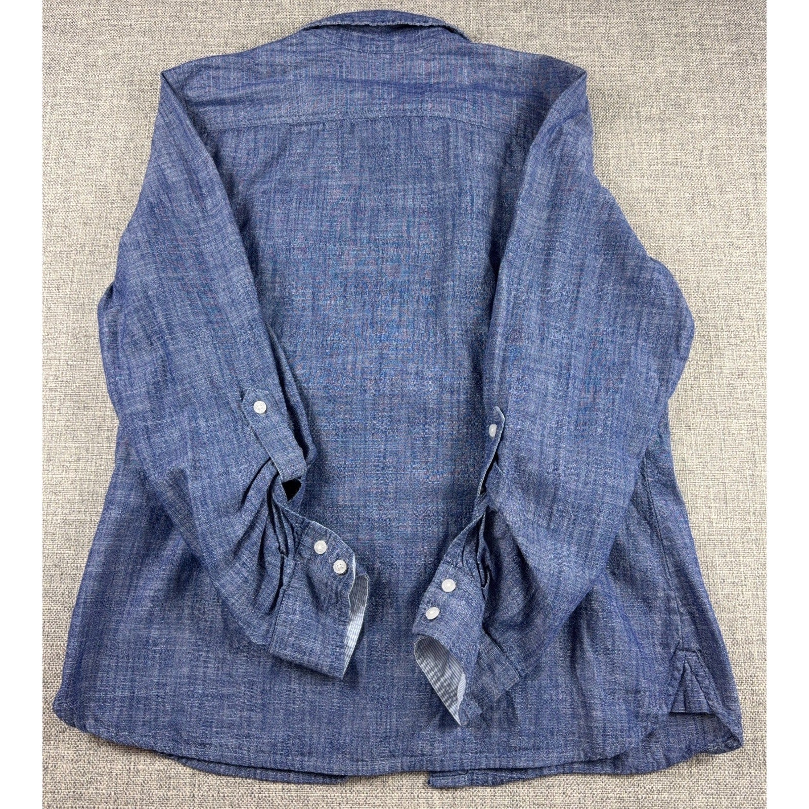 Tommy Hilfiger Womens Chambray Shirt Large Blue Roll Tab Sleeve Classic Fit