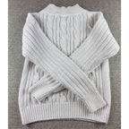 Vintage Tennis Lady Womens S White Cotton Cable Knit V Neck Sweater Preppy