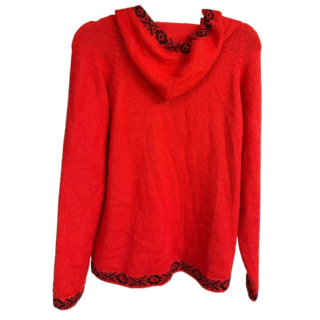 The Alpaca Connection Red Geometric Hooded Cardigan — Small