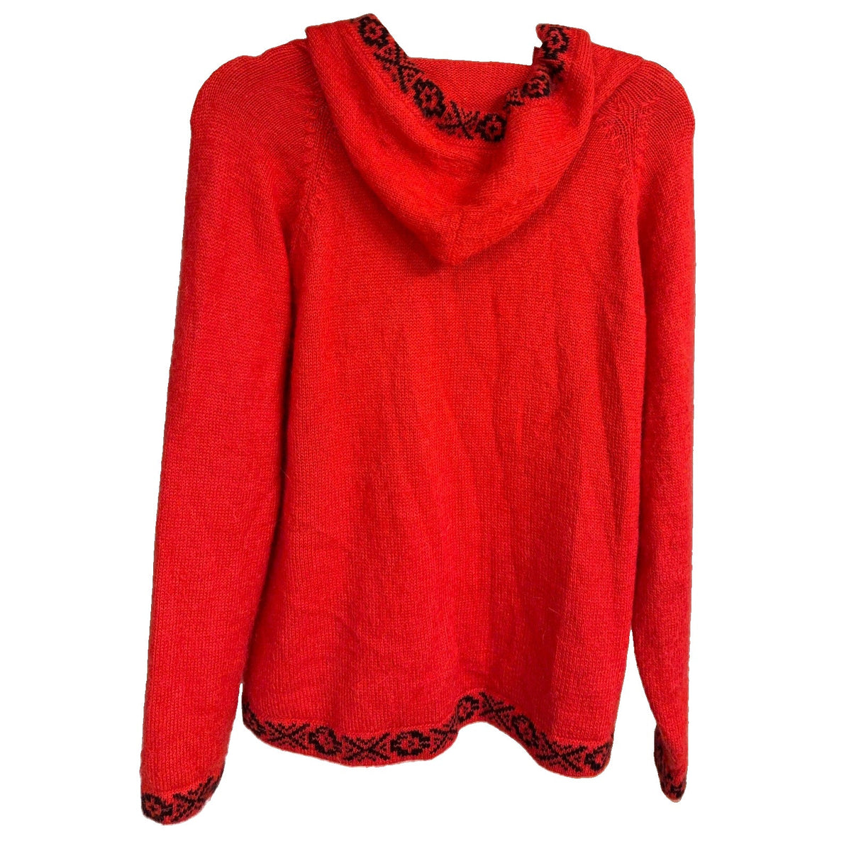 The Alpaca Connection Red Geometric Hooded Cardigan — Small