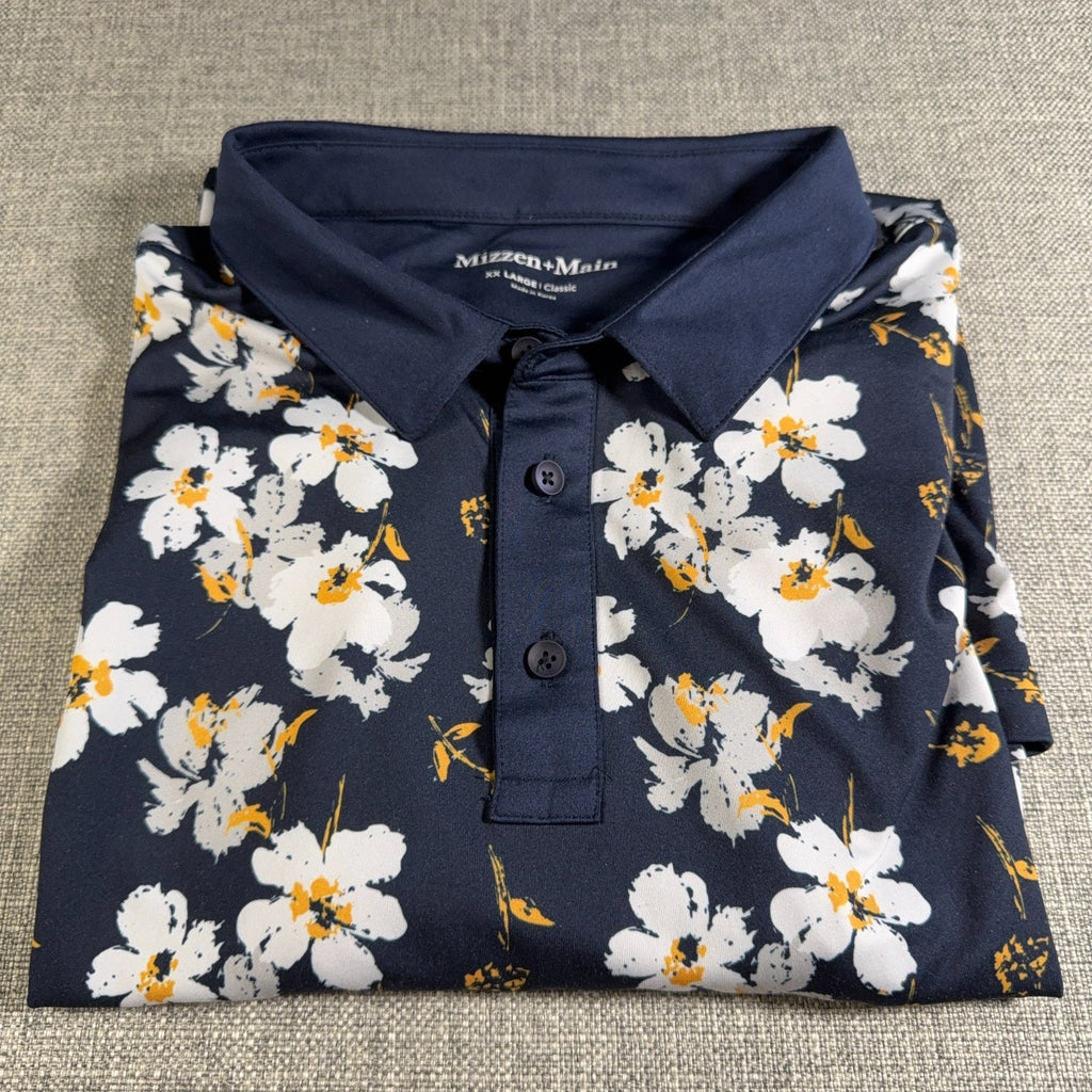 Mizzen+Main Polo Shirt Mens 2XL XXL Classic Navy Floral Performance Golf