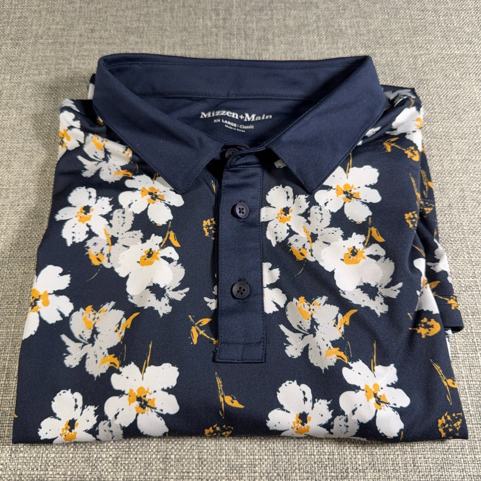 Mizzen+Main Polo Shirt Mens 2XL XXL Classic Navy Floral Performance Golf